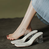 New Female Drag Fairy Outside The Wind Wearing Crystal Heel Fashion Shoes Transparent Word With High Heels Coarse