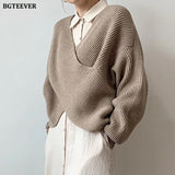 Fashion V-neck Cross Women's Sweater Jumpers Streetwear Loose Knitwear Autumn Winter Solid Female Knitted