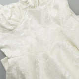 Jacquard Print Large Bow Flare Mini Dress-Outfit