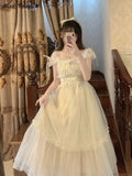 Princess Sweet Dress Women Vintage Evening Party Midi Dresses Female Puff Sleeve Korean Fashion Casual Dress 2022