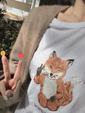 Women Fox Print Graphic Tees Summer O Neck Short SleeveCotton Logo T-Shirt Simple Casual Good Quality Tops