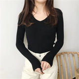 Autumn V Neck Sweater Knitted Fashion Sweaters 2021 Slim Winter Tops For Women Pullover Jumper Pull Femme Truien