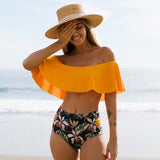 High Waist Bikinis 2021 New Print Swimwear Women Swimsuit Shoulder Ruffle Bathing Suits Beach Wear Push Up Biquini