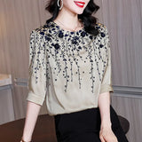 Women Satin Blouse Print Half Sleeve Loose Casual Shirts Women Fashion 2023 Spring Summer Tops Elegant Blusas