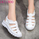 Women Sandals 2021 Summer Shoes Genuine Leather Covered Toe Soft Casual Walking Zapatos Mujer Plataforma Big Size