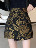 Black Golden Printed Bodycon Mini Skirt- Outfit