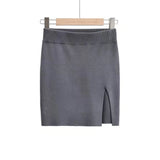 Zingj Trendy Women's Skirt Solid Color High Waist Slim And Slim Side Forked Knitted Hip
