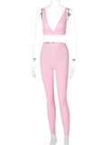 Women 2 Pieces V Neck Bra Leggings Set Crop Top Matching Co Ords 2023 Autumn Winter Clothes Sporty Tracksuit