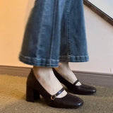 Zingj Jane High Heels Women's Fall 2023 New Thick Heel Square Head Black Small Leather Shoes With Shallow Single