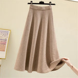 Thick Large Swing Knitted Long Skirt Women'S 2021 Korean Elegant Solid Color Pleated Skirt High Waist A-Line Midi