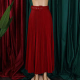 High Waist Pleated Long Skirt With Belt- Outfit