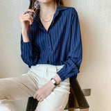 Woman Blouses 2023 Chiffon Long Sleeve Shirt Tops Woman White Blouse Shirts Striped Top Pretty and Cheap Women's