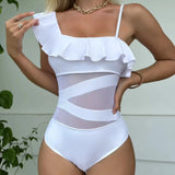 2023 Sexy New Lotus Edge Mesh Splicing Body Swimsuit
