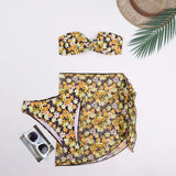 2025 Swimsuit Women Divided Metal U-Shaped Bikini Bikini Three-Piece Printed