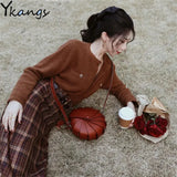 Vintage 2pcs Set Brown Single-Breasted Cardigan Knitted Sweater +High Waist Plaid Split Hip Long Skirt Women Elegant