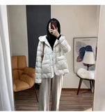 Autumn And Winter New Korean Version Loose And Light White Duck Velvet Hooded Coat Female Casual Pressure Rubber Down Jacket Coat-Outfit