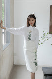 White Floral High Waisted Skirt Fall Fashion Knee Length Bodycon Pencil Skirt Women Ladies Bottoms Minimalist
