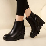 autumn winter soft leather platform high heels girl wedges ankle boots shoes for woman fashion boots women Size