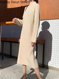 Vintage Long Knitted Dress Women Autumn Elegant Warm Black Sweater Dress Female Casual Bodycon Chic Fashion Y2k Dress