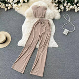 Zingj Strapless Short Top High Waist Casual Loose Wide Leg