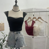 Real-Spat Thai-Style Small Design Mesh Yarn Draw-Folded Breast Sling Sling With Bra Cushion Short Sleeveless Top