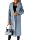 Women's Spring 2025 Coat Hair, Coat Solid Long Sleeve Double Buckle Bag Temperament