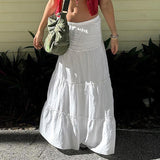 Zingj Spice Girl Pure Color A-Line Skirt 2023 Retro Bohemian Wind Splicing Loose Show Thin Long Skirt