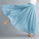 Women's Literature And Art Large Cotton Tamples Skirt Tight Waist A-Shaped Skirt Long Solid National Style Skirt 24