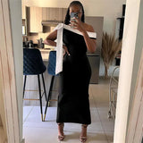Black Off-shoulder Tie Up Midi Dress- Outfit