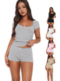 Lace Splicing Home Two-Piece Set Of Body-Repair Collar Knitting Short Suit Women's Multi-Color Leisure