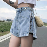 Summer Women Denim Shorts High Waist Jeans Fur-Lined Button Pockets Shorts Slim Fashion Zipper Wide Leg