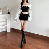 Autumn 2024 New Women's Clothing Sexy Body-Scuffed Shoulder-Collision To Receive Waist-Clothed Umbilly