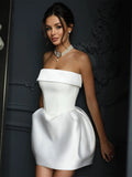 Flower Bow Strapless Mini Dress Women Slim Sleeveless Cut Out Zipper Pockets Robe 2024 Lady Sexy Party Club A-line