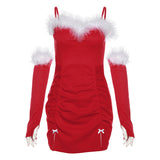 Zingj Sexy Hot Girl Fall Women's New Christmas Atmosphere Feeling Wool Edge Stitching Pleated Sexy Thin Slip Skirt-Outfit