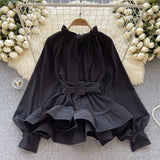 Zingj Luxury Senior Sense French Retro Court Wind Closed Waist With Flounce Shirt Female Minority Chic Long-Sleeved