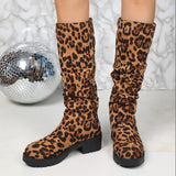 Leopard Velvet Rough And Fashion Boots Women Autumn And Winter New Fashion Wrinkles Pile