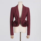 Zingj Summer New Fashion V-Neck Stereo Rose Splicing Design Sense Suit High Waist Pleated Skirt