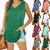 V-neck Sleeveless Pullover Solid Color Vest