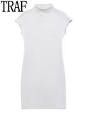 Short Knitted Dresses For Women 2023 Sleeveless Mini Dress Woman High Neck Bodycon Dress Women Sexy Elegant Party