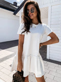 2020 Summer New Fashion Sexy O Neck Women's Dress Casual Loose Solid Short Sleeve Ruffle Patchwork Ladies Dresses