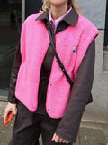 Sleeveless Plush Short Vest Jacket 2024 New Fashion Women's Loose Single-Breasted Vest Coat-Outfit