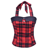 Plaid Vintage Crop Tops Summer Clothes for Women Retro 50s 60s Pin Up Top Shirts Button Sexy Halter Blouses Blusa