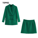 Womens blazer two piece suit set double breasted jacket blazer 2021 spring ladies formal