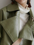 Spring Luxury Loose Green Black Soft Faux Leather Jackets for Women Stylish Fashion High Quality Designer Autumn