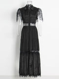 Elegance Dress Female Summer 2025 New High Sense Splicing Lace Side Embroidery Hollow Skirt