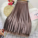 Both Sides Wear Pearls Mesh Skirt Women 2025 Summer Velvet High Waist Long Skirts Woman Solid Color A Line Pleated Skirts 211-0-Outfit