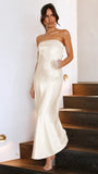 Zingj Spring And Summer New Temperament Famous Yuan Satin Hollow Out Back Wipe Chest Money Dress Long
