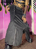 SUCHCUTE Gothic Bandage Women Midi Skirts Grunge Fairycore Low Waist Zipper Skirt Dark Academic Hip Hop Streetwear Punk