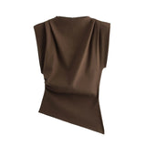 2025 New Female Fashion Sexy Diagonal Fold Decorative Shoulder Padded Top