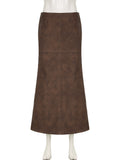 Vintage Leather Skirt Women Street Style Low Rise Straight Long Skirts Harajuku Ladies 2023 Autumn Winter Basic